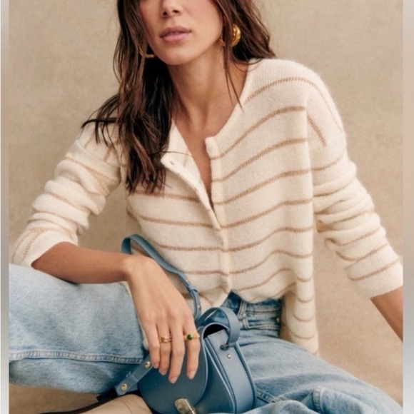 Sézane Gaspard XS Cardigan Ecru Gold Shimmer Limited Edition - Picture 2 of 7